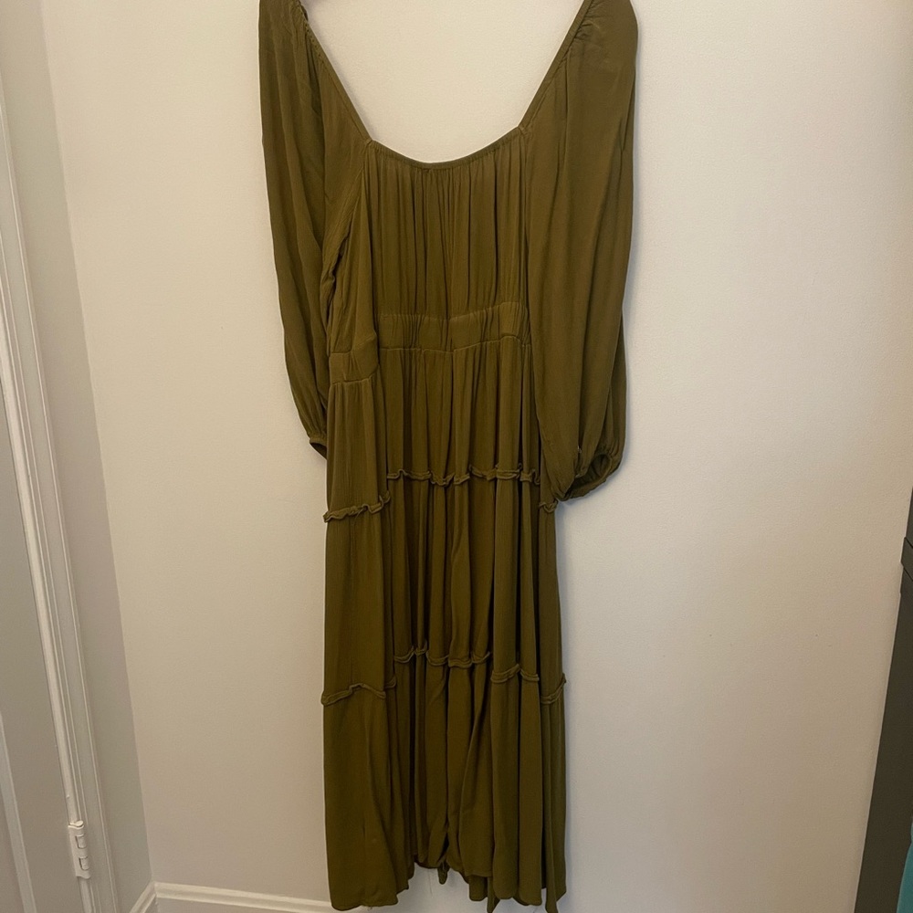 Eloquii Tiered Ruffle Maxi Dress Olive Green Size 14W - Picture 6 of 10